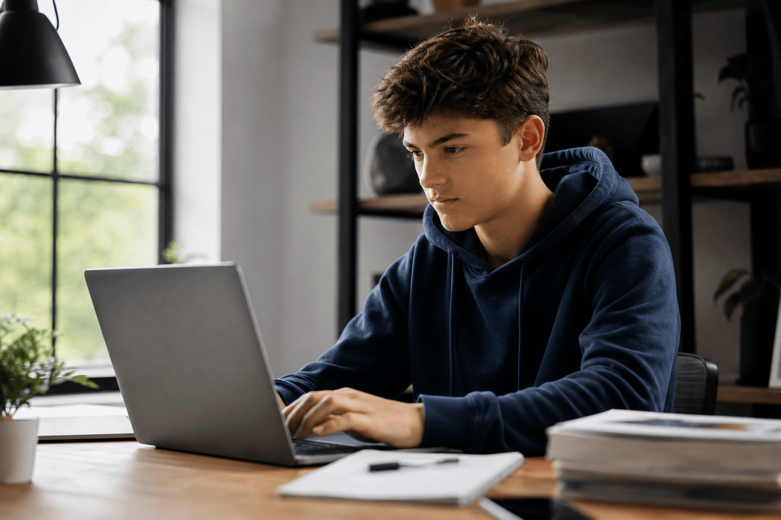 A teen building an online presence on a laptop
